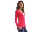 Pink V Neck Button Down Sweater With Lace Back
