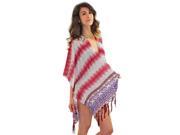 Red Multicolor Aztec Tribal Print Kimono Top With Beaded Tassels