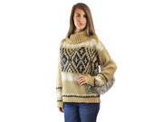 Tan Knit Turtleneck Sweater With Fringed Sleeves
