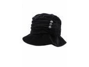 Black Velvet Large Brim Bucket Hat With Button Trim