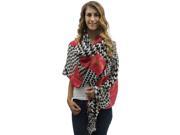 Red Houndstooth Shawl Wrap With Chain Print
