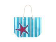 Turquoise Starfish Stripes Canvas Beach Tote Bag