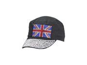 Black UK Shiny Rhinestone Studded Cadet Cap Hat