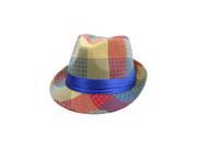 Blue Quilted Fedora Hat With Checker Patchwork