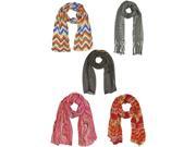 Trendy 5 Pack Multicolor Scarf Collection
