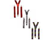 3 Pack Novelty Print Adjustable Stretchy Suspenders With Clips