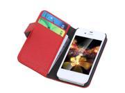 Fashion Wallet Case Flip Leather Stand Cover with Card Holder for iPhone 4 4s 4g Red