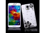 PC Hard Back Case Protective Shell Bling Diamond Rhinestone Crystal for Samsung Galaxy S5 i9600 Black Camellia