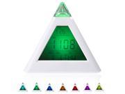 7 LED Color Changing Pyramid Digital LCD Alarm Clock Thermometer C F