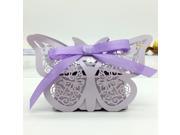 20pcs Romantic Mini Butterfly DIY Candy Cookie Gift Box for Wedding Party with Purple Ribbon
