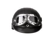 Motorcycle Scooter Open Face Half Leather Helmet with Visor UV Goggles Retro Vintage Style 54 60cm