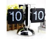 Small Scale Table Clock Retro Flip Over Clock Stainless Steel Flip Internal Gear Operated Quartz Clock Black White