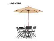 IKAYAA 2.7M Wooden Patio Garden Umbrella Sun Shade Outdoor Cafe Beach Parasol Canopy 8 Ribs 38MM Pole W Air Vent 180g Polyester