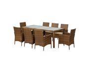 IKAYAA 9PCS Rattan Outdoor Patio Dinning Table Set Cushioned Garden Patio Furniture Set