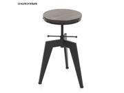 IKAYAA Natural Pine Wood Top Swivel Kitchen Dining Sitting Chair Height Adjustable Industrial Style Bar Stool