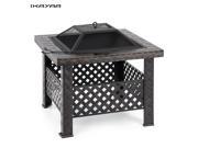 IKAYAA High quality Metal Garden Backyard Fire Pit Patio Square Firepit Stove Brazier Outdoor Fireplace W Firepit Cover Poker
