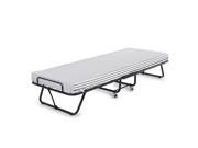 IKAYAA Metal Frame Rollaway Single Folding Guest Bed Cot with Mattress 360°Casters 110kg Capacity