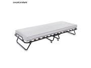 IKAYAA Metal Wood Rollaway Single Folding Guest Bed Cot with Mattress Cover 360°Casters 110kg Capacity