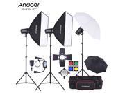 Andoer MD 300 900W 300W * 3 Studio Strobe Flash Light Kit with Light Stand Softbox Lambency Unbrella Barn Door Flash Trigger Carrying Bag for Video Shooting L
