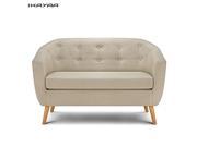 iKayaa Mid Century Linen Fabric Tufted 2 Seat Sofa Couch Love Seat Living Room Lounge Furniture Double Sofa W Rubber Wood Legs