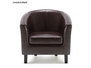 iKayaa Contemporary PU Leather Barrel Tub Chair Armchair Accent Club Chair Single Sofa Living Room Furniture W Rubber Wood Legs