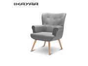 iKayaa Contemporary Linen Fabric Tufted Accent Chair Armchair Padded Living Room Club Chair Upholstered Wing Back Occasional Chair for Hotel