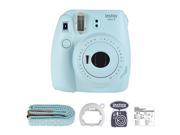 Fujifilm Instax Mini 9 Instant Camera Film Cam with Selfie Mirror, Ice Blue