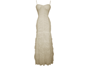 Pleated Scalloped Mesh Full Length Gown With Spaghetti Straps