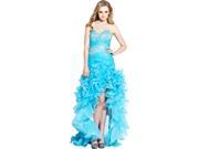 Beaded Organza High Low Ruffle Prom Pageant Dance Dress