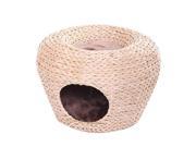 PetPals PP4232 Woven Banana Collection Cupola Woven Water Hyacinth Cat House with Lounge Space Pillow Included