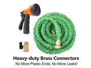 Ohuhu 100 Feet Expandable Garden Hose with All Brass Connector Free 8 pattern Spray Nozzle Green