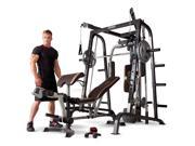 Marcy Cage Home Gym System (MD9010G) assembled dimensions: 70in L x 83in W x 86in H || Bench assembled dimensions: 75in L x 28.5in W x 47in H