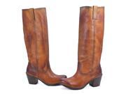Frye Carmen X Stitch Tall Saddle Brown Leather Fashion Boot Shoes 6.5 New