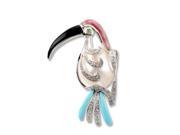 14K Gold 0.85ct Playful Parrot Pave Diamond Blue Synthetic Reconstituted Turquoise CulSynthetic Reconstituted Tured Pearl Pin