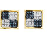 10K Yellow Gold 0.23ctw Classic Blue Diamond Micro Pave Square Post Earring