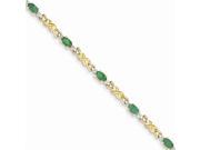 14k Yellow Gold Diamond and Emerald Oval Bracelet Color I J Clarity I1 I2