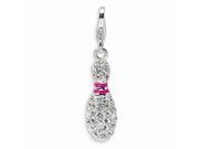 Sterling Silver Rhodium Plated 3 D Enameled Bowling Pin with Lobster Clasp Charm 0.7in long