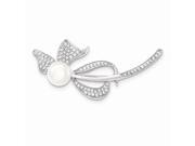 Sterling Silver 9 10mm White Freshwater Cultured Pearl Synthetic CZ Bow Pin