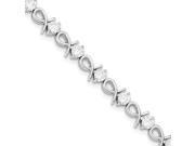 Sterling Silver 7.5in Polished Rhodium Plating Ribbons Synthetic CZ Bracelet