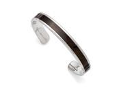 Stainless Steel 7.25in Polished Black Wood Inlay Enameled Bangle