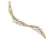 14k Three Tone Gold 7.5in Polished and Textured Link Bracelet