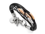 Stainless Steel 9in Polished Pink IP plated Black Rubber Bracelet