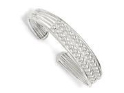 Sterling Silver 7in Polished Beaded Flexible Cuff Bangle Bracelet