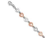 Sterling Silver 7.5in Rhodium plated Rose tone Heart Bracelet