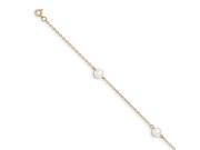 14K Yellow Gold 7.25in 5 6mm White Freshwater Cultured Pearl 3 Station Bracelet