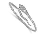Sterling Silver 7in Polished Rhodium plated Braided Cuff Synthetic CZ Pave Snake Bangle Bracelet