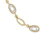 14k Two Tone White Yellow Gold 7.5in Polished Textured Fancy Link Bracelet