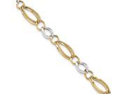 14k Two Tone White Yellow Gold 8in Textured Link Bracelet