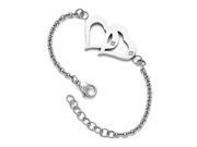 Stainless Steel 7.75in Polished Hearts with Synthetic CZs w 1.25in. ext. Bracelet