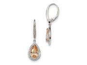 Sterling Silver Champagne and Clear Synthetic CZ Teardrop Leverback Earrings 34MM Long x 10MM Wide